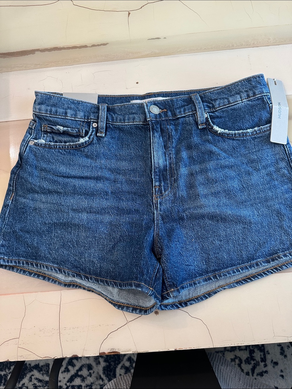 Hudson Jeans Medium Blue High-Rise Denim Shorts